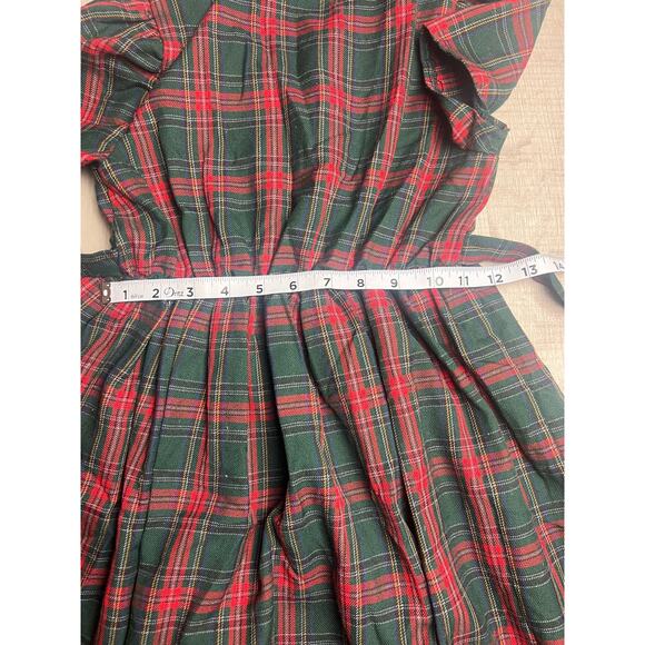 Vintage Christmas tartan plaid girls prairie maxi dress Velvet pilgrim collar - Picture 7 of 7